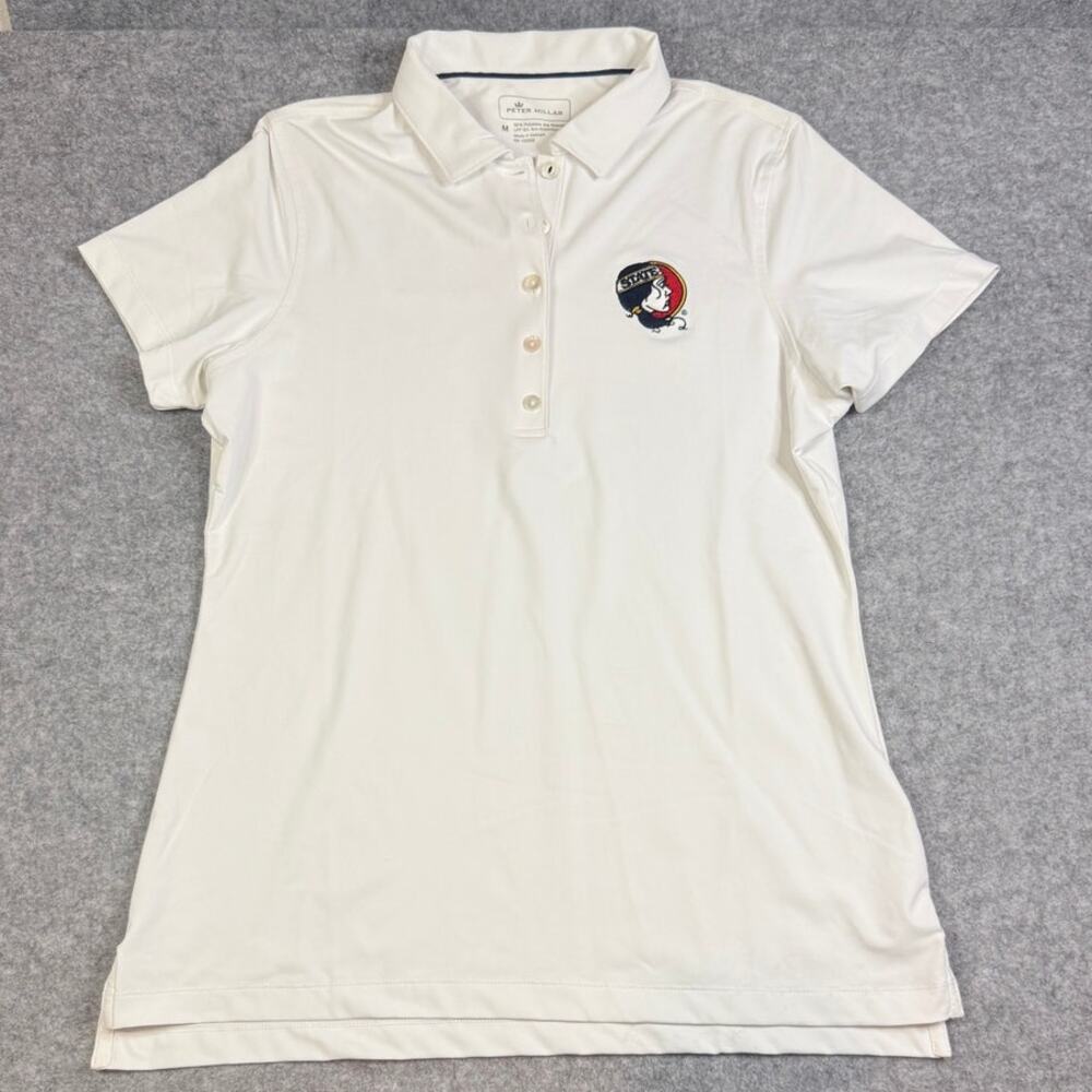 Peter Millar Womens FSU Performance Polo Size M White Vintage Lady Seminole Logo